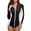 CHARMLEAKS Women Long Sleeve Zipper Rashguard Swimsuit Surfing Top Rash Guard Zipper UPF50+ Swimwear