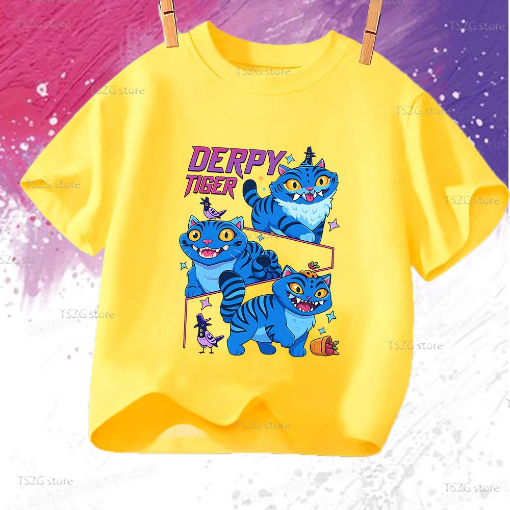 Summer Vintage KPop Demon Hunters Pet Tiger Cartoon Children T-Shirt Anime Short Sleeve Girl Boy Tee Shirt Cute Tops Kid Clothes