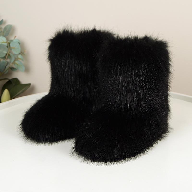 Women's Mid-Calf Snow Boots with Raccoon and Fox Fur