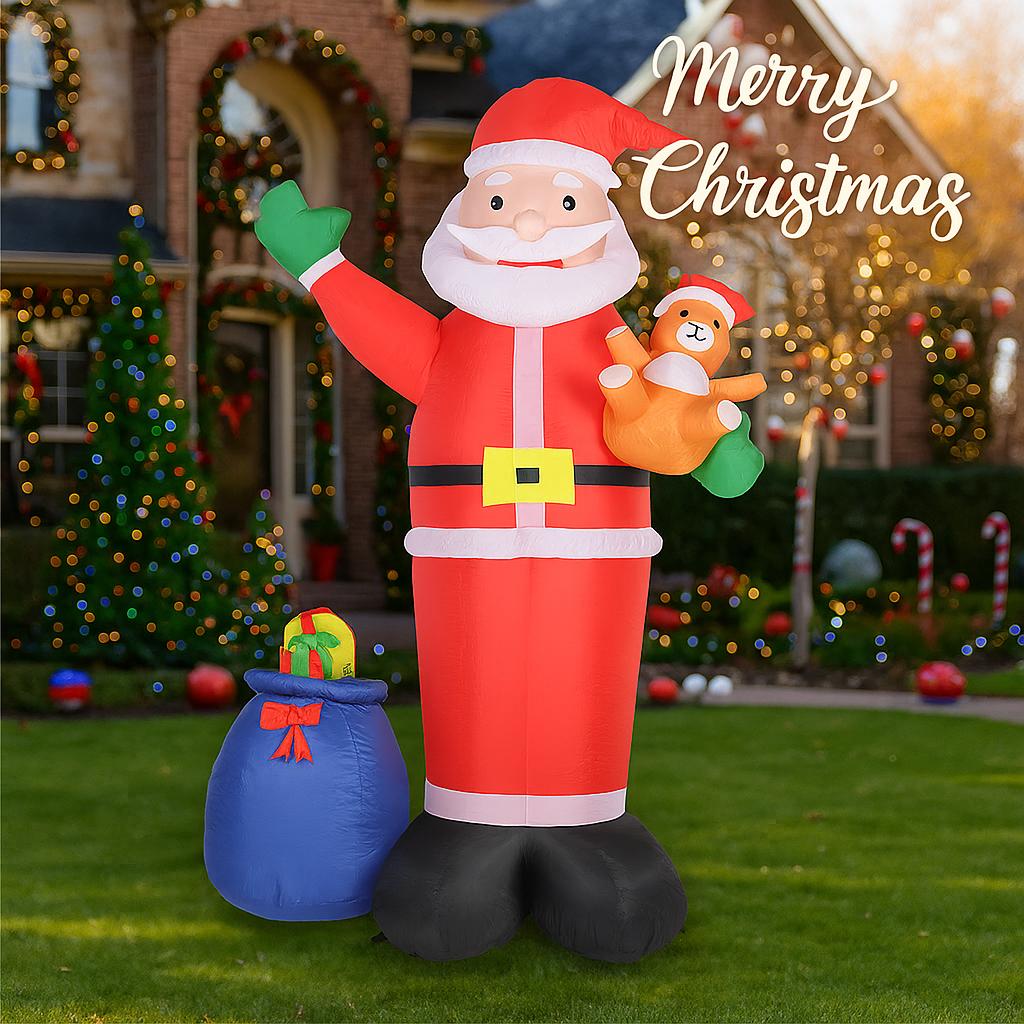 6.9FT Inflatable Toy Santa Claus Gift Bag Teddy Bear Xmas Yard Lawn Party Decoration LED Lit Xmas Home Supplies Ornaments Gifts