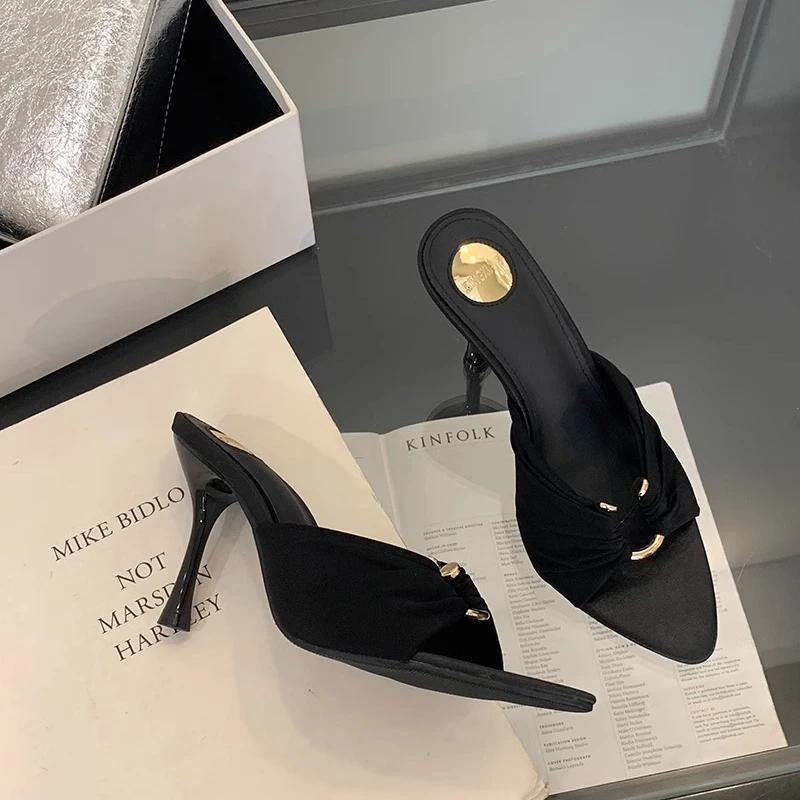 Luxury Designer Summer Women's High Heel Slippers Fashion Open Toe Slides Elegant Outdoor Evening Party Shoes