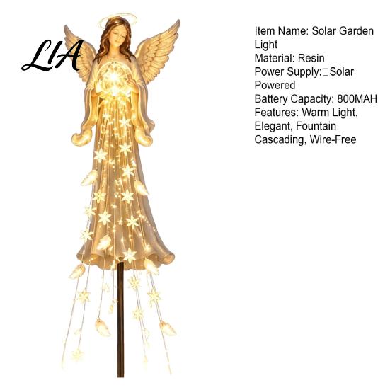 Adornos de Jardín Pacíficos Luz de Recuerdo Angelical Alimentada por Energía Solar, Estatua de Fuente de Bendición de Resina con Luces LED Cálidas en Cascada, Memorial para Exteriores