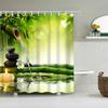 Zen Garden Shower Curtain Spa Green Bamboo Black Stone White Flower Bathroom Decor Supplies Bath Curtains Sets Polyester Fabric
