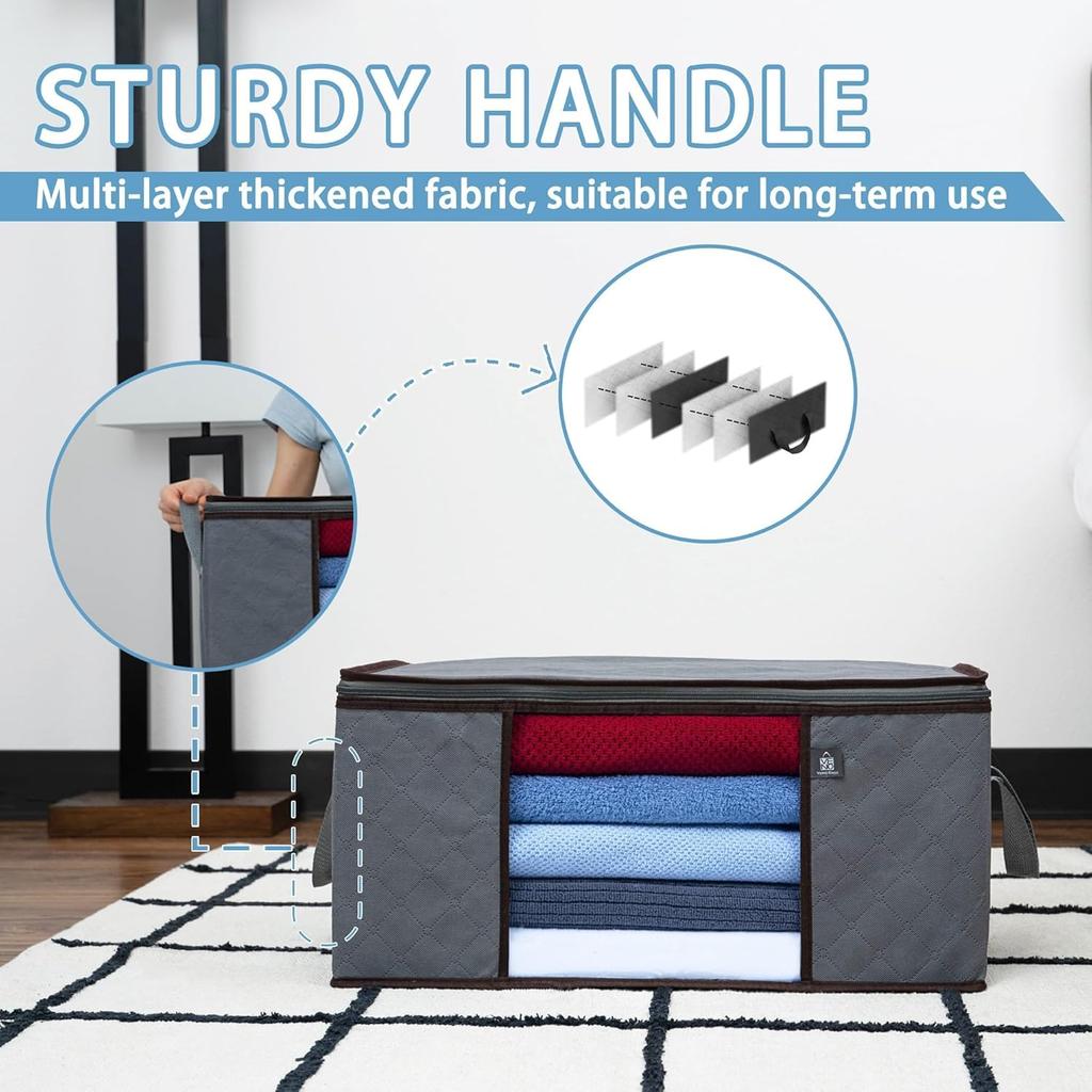 3 Pack Extra Large Clothes Storage Bag Organizer with Reinforced Handle Thick Fabric for Comforters, Blankets, Bedding, Foldable (24 Gallon)