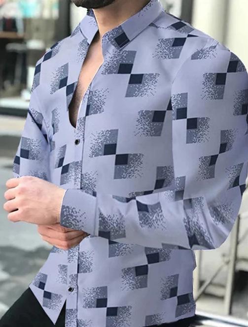 Geometric Line Print Long Sleeve Shirt, Stylish & Versatile