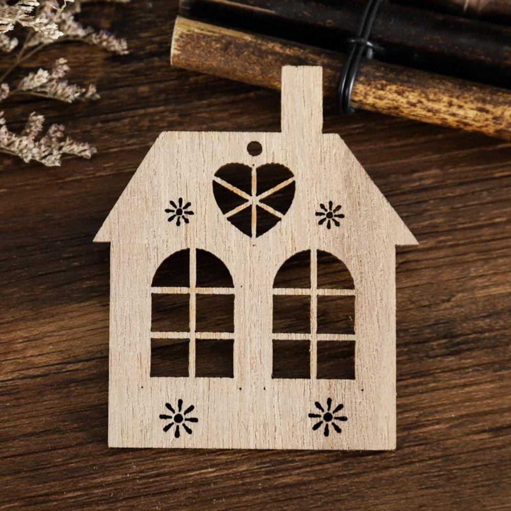 20pcs Wooden Pendant Christmas Wood House Navidad 2026 Home Decor Xmas Tree Hanging New Year Tree Ornament DIY Wooden Pendant