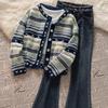 Women Striped Contrasting Knitted Cardigans Korean Style Retro Gentle Ladies Sweaters Autumn Casual Lazy Woman Cardigan Tops