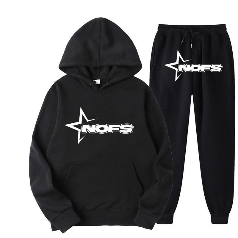 Y2K Print Hooded Fleece-Lined Unisex Sweatshirt Set Streetwear Casual Long Sleeve Tracksuit