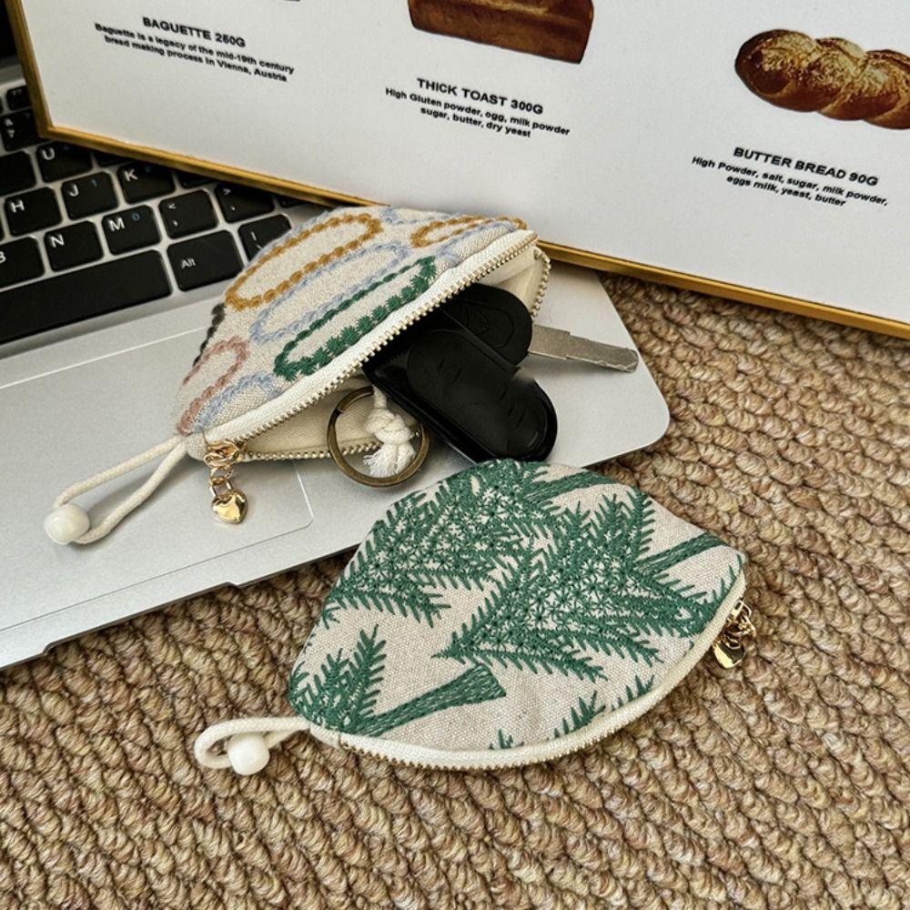 Flower Pull Type Key Bag Portable Cute Zero Wallet Multifunctional Ethnic Style Coin Purse  Key Bag