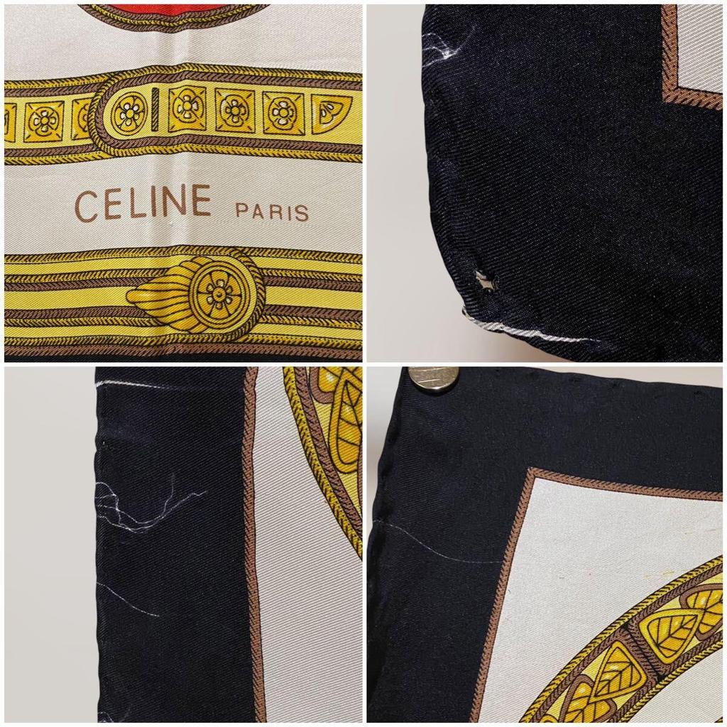 Used CELINE Large Silk Scarf, Decorative Pattern, Equestrian Hardware, Accessory, Jewelry, Tassel, Belt, Gold, VINTAGE