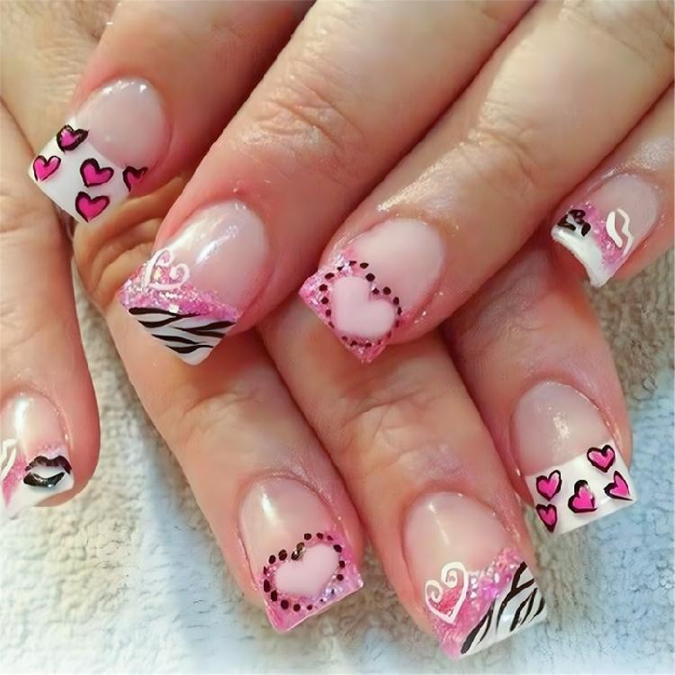 

24x Medium False Nail Glittering Stick on Nail Glittering Artificial Acrylic Nail Valentines Day Press on Nail 1