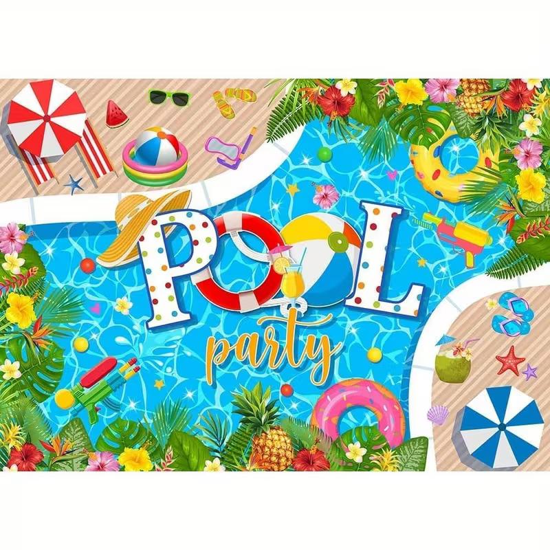 2D Tropical Leaf Pool Party Summer Backdrop Beach Ball Swim Ring Water Gun Wall Tapestry