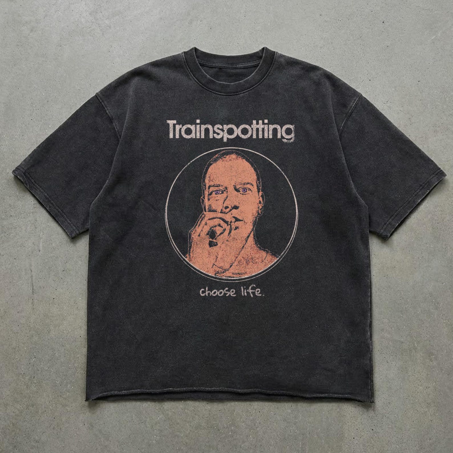 Trainspotting Faded T-Shirt | Vintage Movie Graphic Tee | Choose Life Quote Shirt | Retro Film Streetwear Raw Hem 4XL