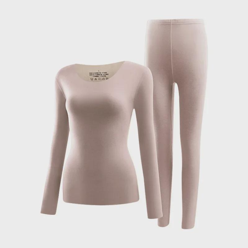 Women's Cashmere Silk Thermal Underwear Set - Seamless, Slim Fit, Round Neck for Autumn/Winter.