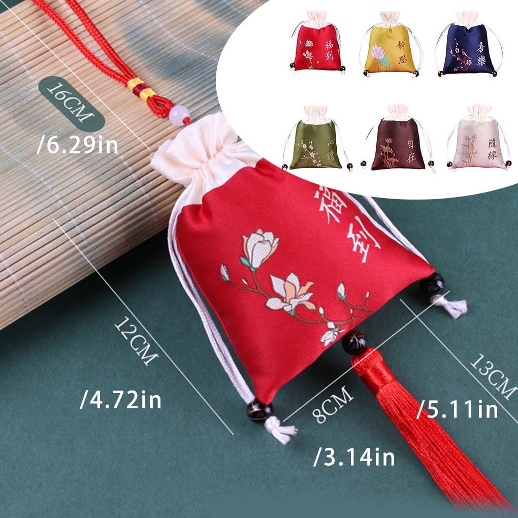 Jewelry Drawstring Bag Brocade Portable Colorful Chinese Style Jewellery Storage Pouch Pocket Accessories with Tassel
