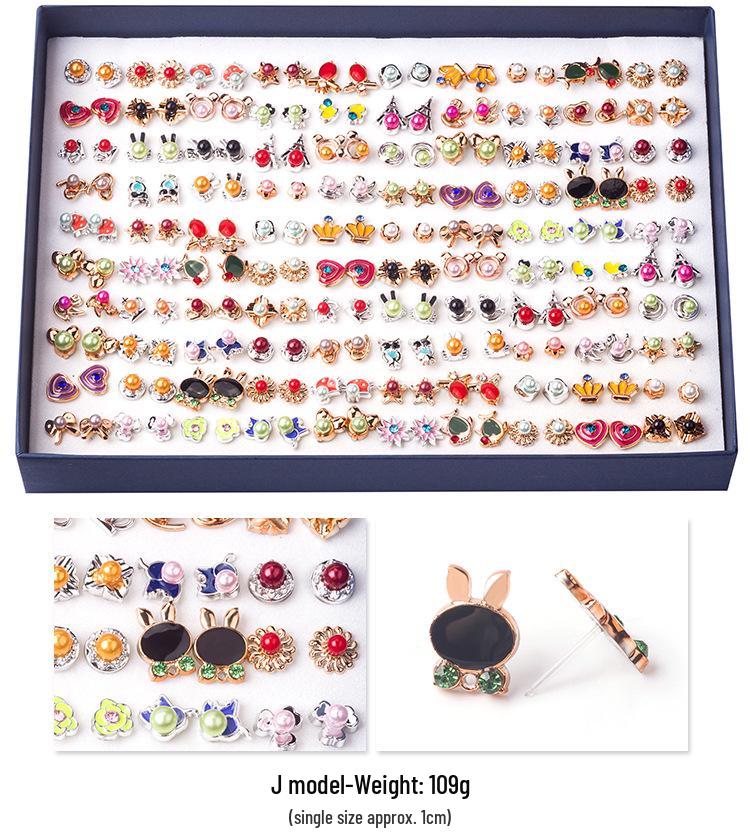 Korean 100-Pair Plastic Boxed Earrings Set - Soft Clay Drip Design, Diamond Glue Needle, Anti-Allergic.