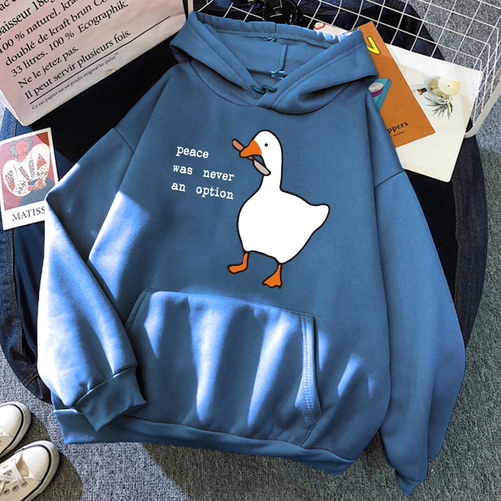 Peace Was Never An Option Goose Print Damenbekleidung Mode Rundhals-Kapuzenpullover Kreativität O-Ausschnitt Kapuzenpullover Street Pocket Damen Hoodies