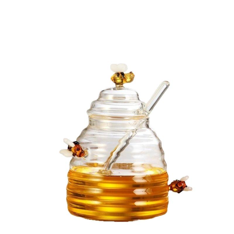 Honigglas aus hochborosilikatglas mit Rührstab - Transparenter Sirup- und Marmeladenbehälter