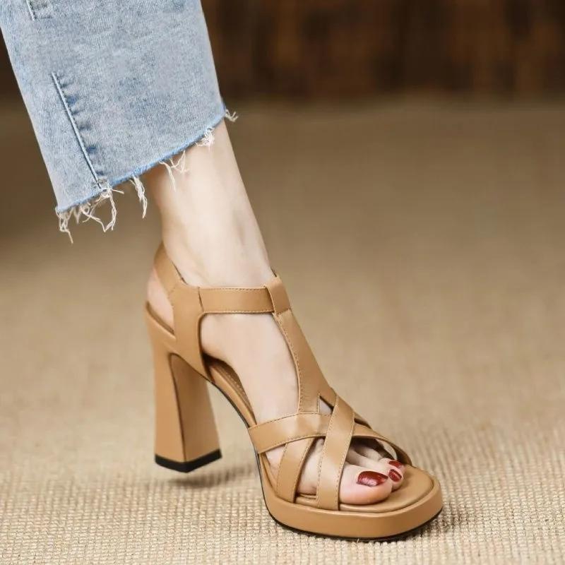 Women's Fashion Waterproof Platform Sandals Round Head Open-toe Line Buckle Soft Sole Anti-slip Wear-resistant High Heels