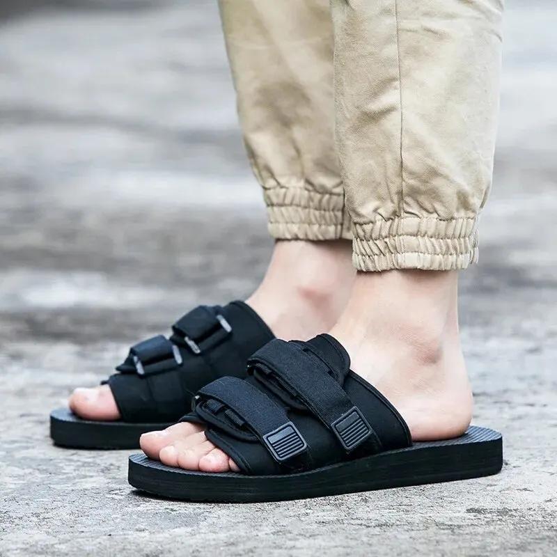 Fashion Summer Outdoor Men Slippers Hook&Loop Canvas Casual Couple Shoes Slip-on Beach Slippers Sandals Women Shoes Flip Flops Hombre