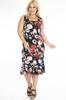 Women's Big Size Dress Patterned Black Plus Size Dress with Frilled Skirt
