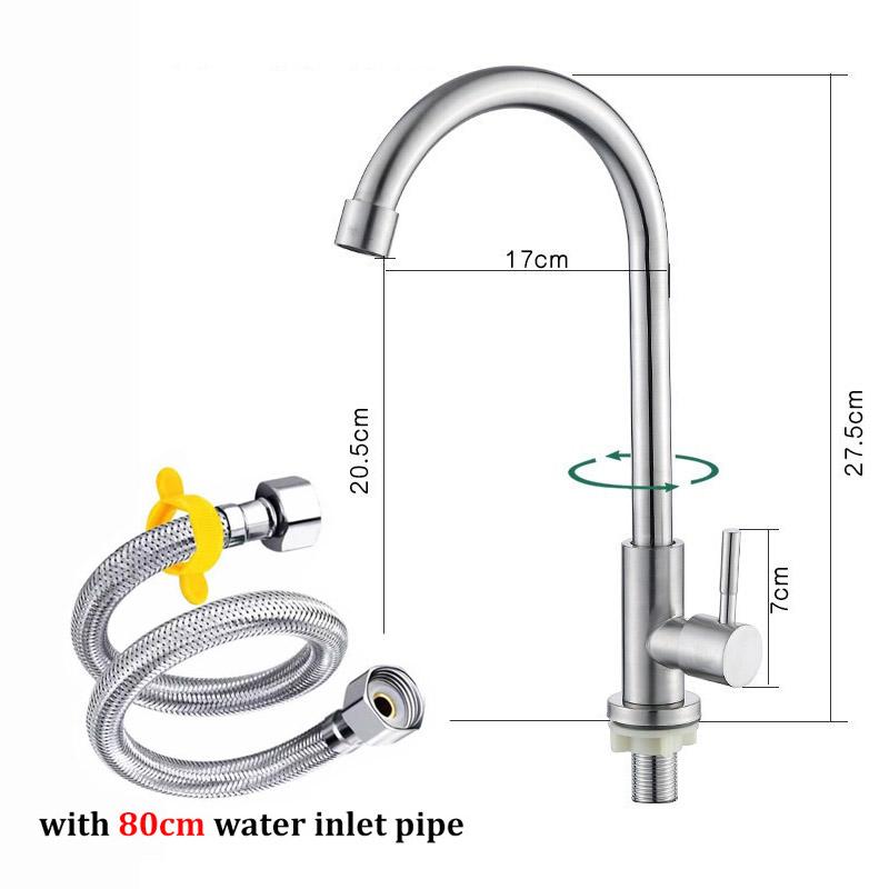 304 Stainless Steel Kitchen Single Cold Water Faucet Full Copper Vegetable Sink Sink Splash-proof Rotatable Faucet