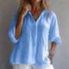 Camisa de Lino para Mujer de Manga Larga con Cuello en V - Color Sólido, Moda Casual de Primavera 2026