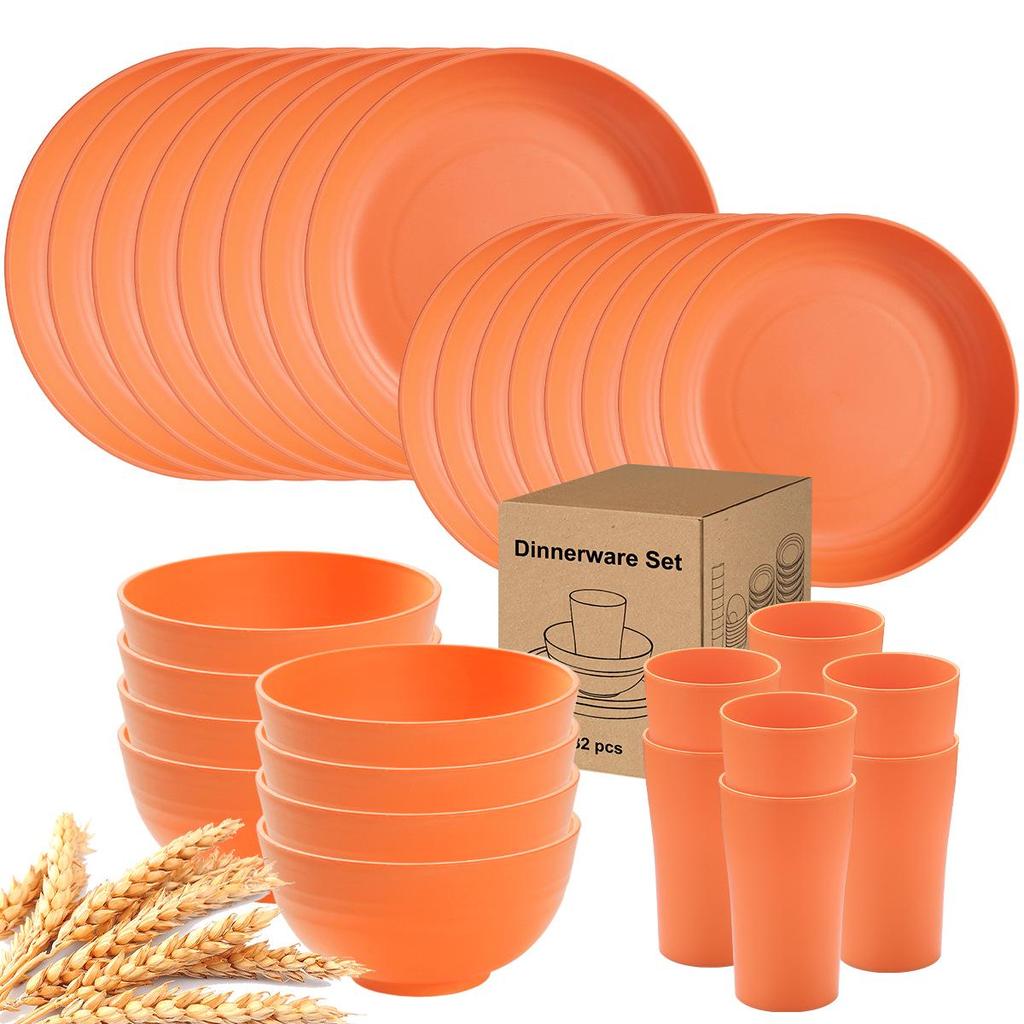 Eco-Friendly Wheat Straw 24-Piece Dinnerware Set: Plates, Bowls, Cups & Cutlery