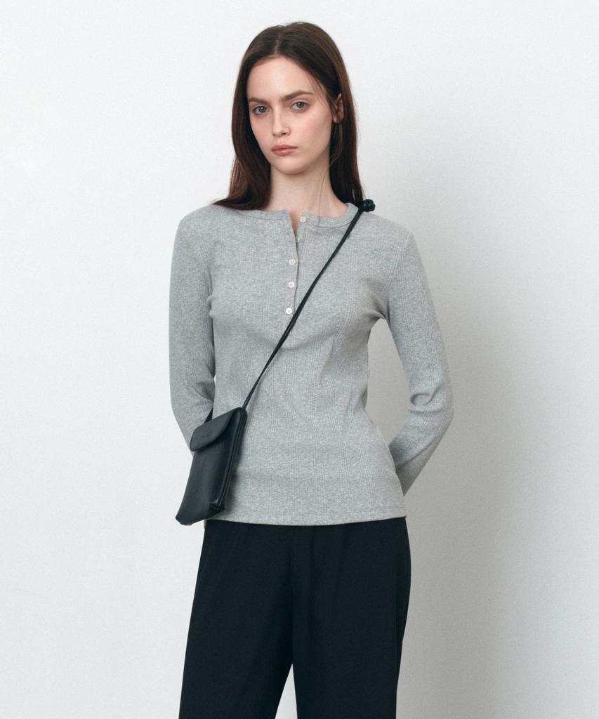 Siyajyu Sitp5245 Multi Ribbed Henley Neck T-Shirt_Melange Gray