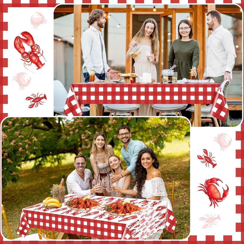 2 Pcs Crawfish Tablecloth Disposable Lobster Table Covers 108 x 54 Inches Plastic Lobster Table Cloth for Crawfish Boil Party Supplies
