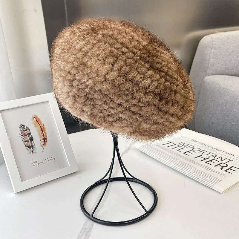 Autumn and Winter New Mink Hair Beret Female Korean Version Fashion Foreign Style Warm Ear Protection Versatile Fur Woven Painter Hat