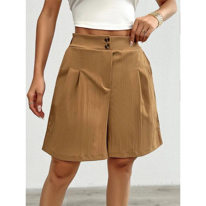 New Summer Loose Pants Wide-Leg Shorts Casual Women High-Waisted Knee - Length Shorts S хаки