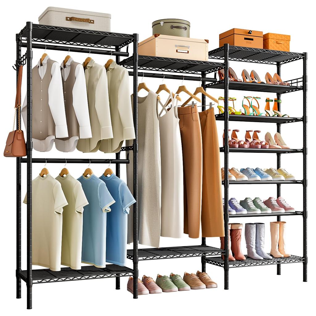 PASRLD Clothes Shoe Height Storage Shoe Clothes Coat Large Capacity Open Sturdy Rack, Closet, Wardrobe, Rack, Adjustable, Shelf, Storage, Hanger,