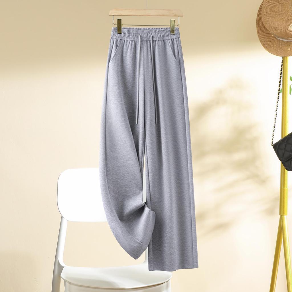 Apricot Draped Narrow-Wide Leg Women's Pants, Spring/Autumn 2025, Popular Light Luxury Casual Elastic Waist Straight-Leg Design.