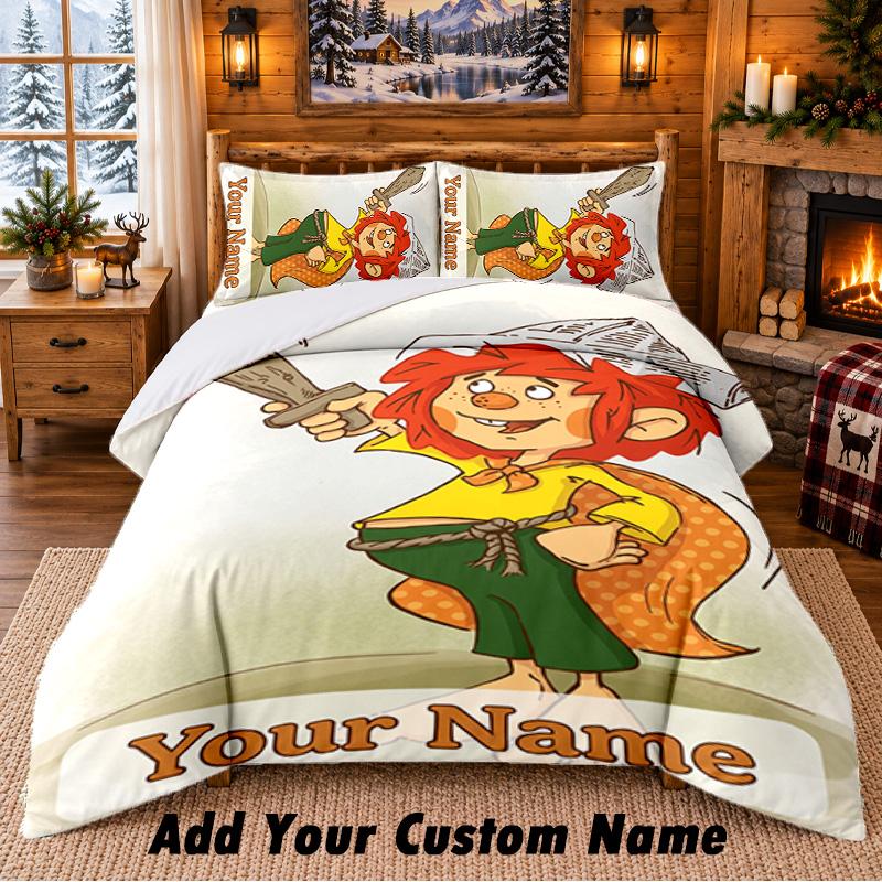 Pumuckl Personalizowany Nazwa 3-częściowy Komplet Pościeli 1 Prześcieradło 2 Poszewki na Poduszki Sypialnia Wystrój Domu