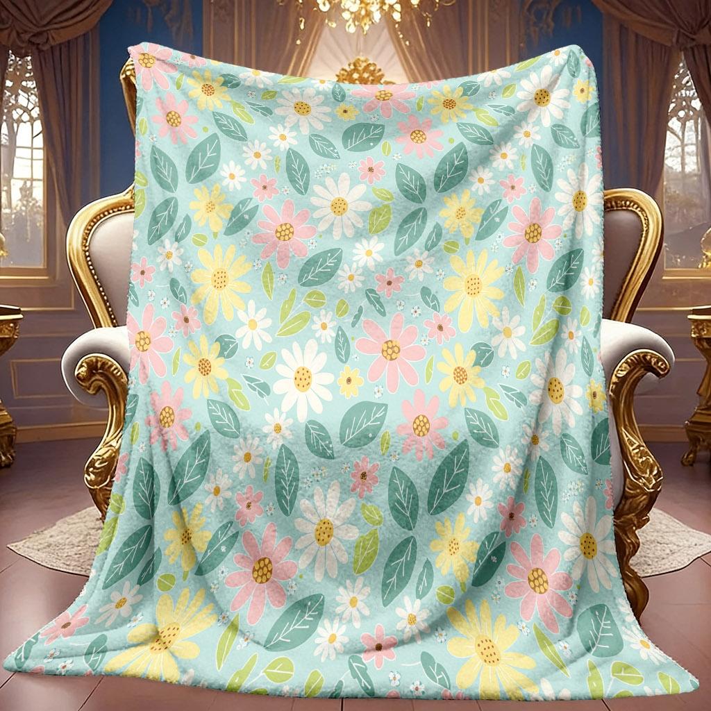 1pc 2D Fresh Floral Theme Pattern Flannel Blanket, Soft HD Digital Print, Cooling Blanket Suitable for All Seasons! Soft And Breathable 100% Polyester