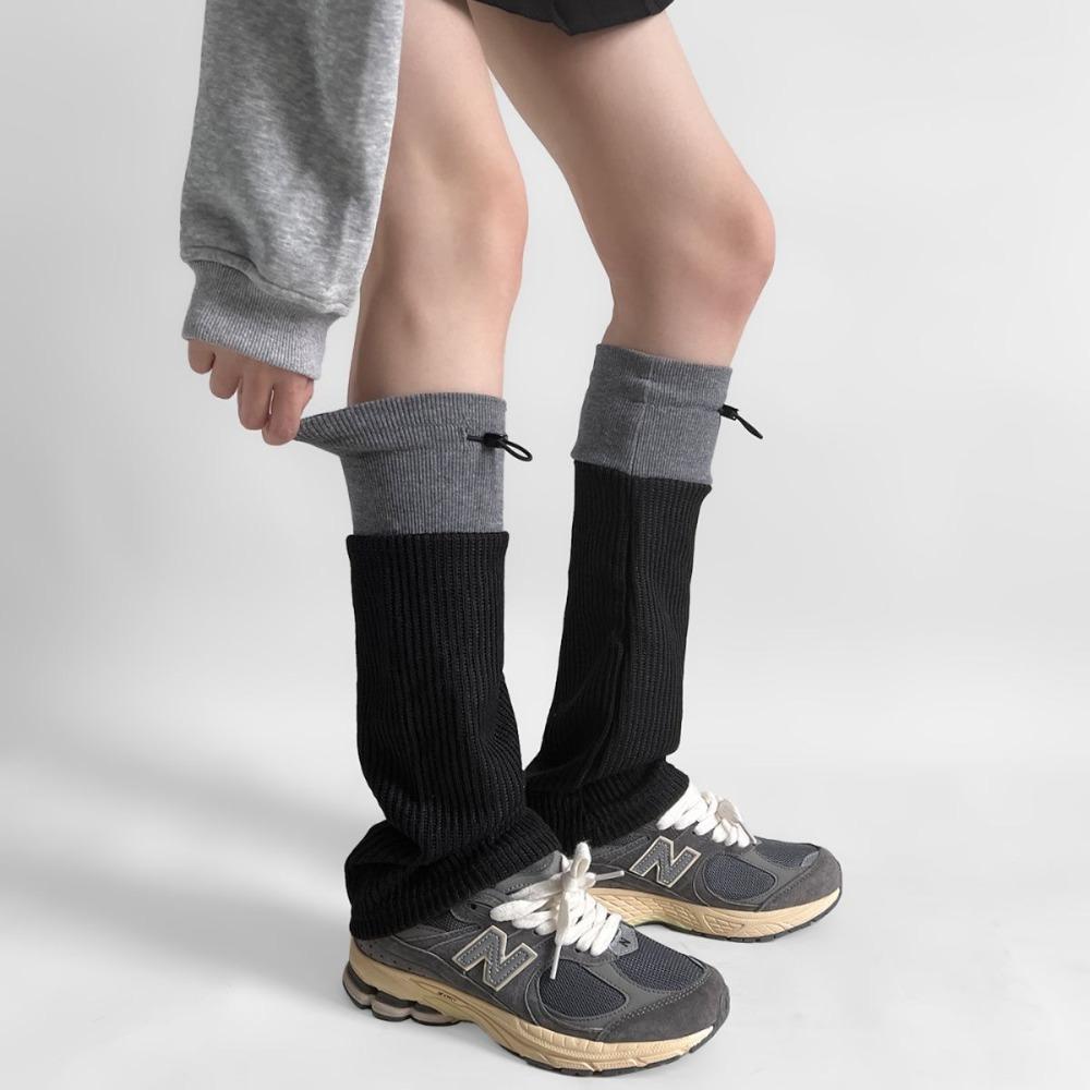1 Pair Gray Spliced Leg Warmers Middle Tube Boot Cuffs New Calf Socks Autumn Winter