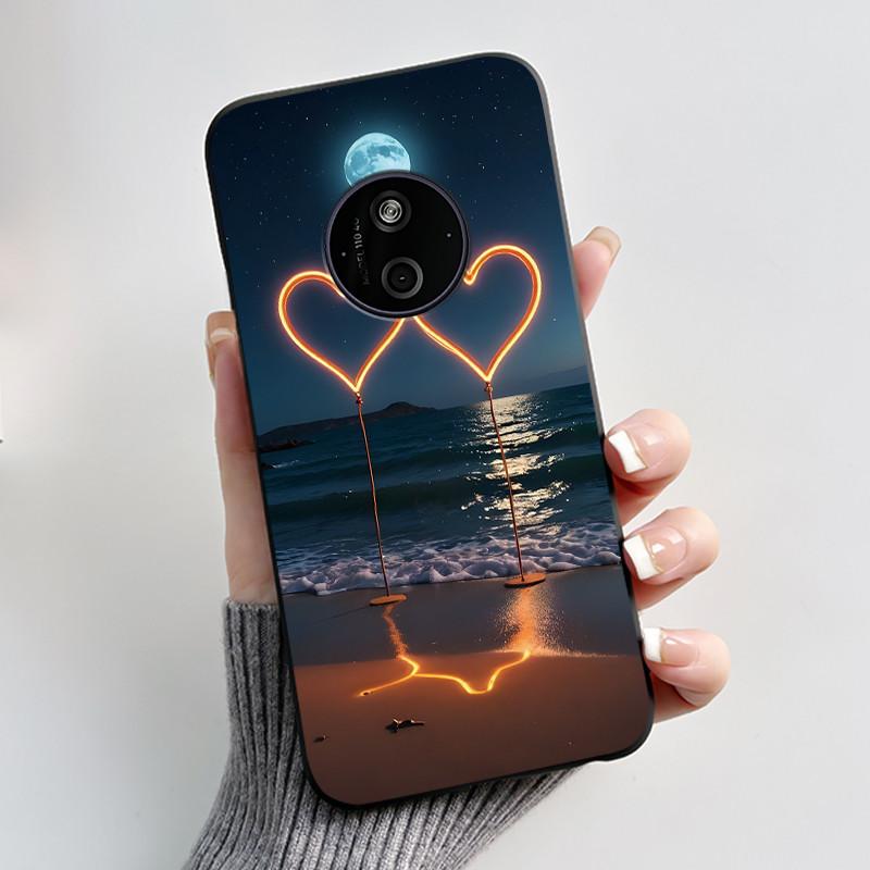 Phone Case For Nokia 125 HMD 110 4G 2024 Casing Luxury Cute Love Rabbit Funny Cartoon Black Matte Soft Silicone Shockproof Cover Nokia 125 4G 2024