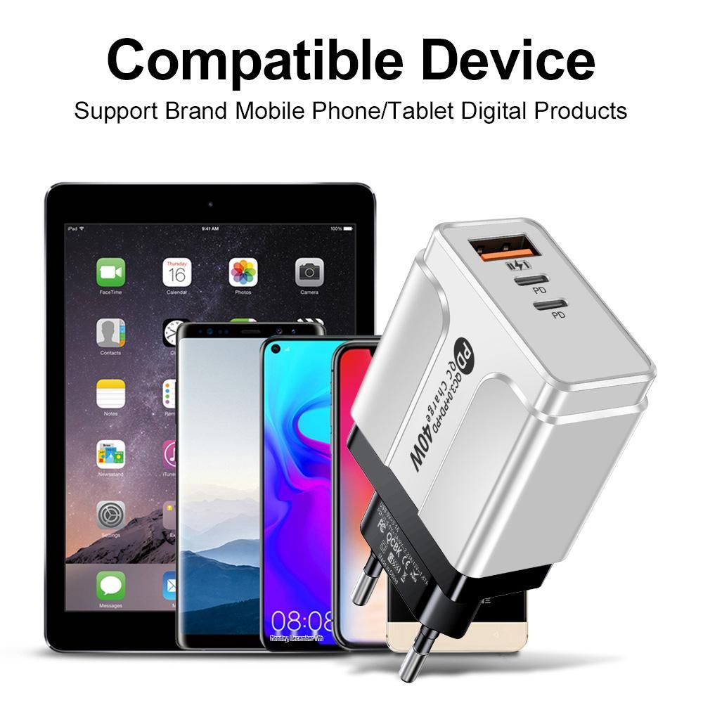 Universal Charger for US/EU/UK/AU: Original Power Adapter with 1 USB + 2 PD Ports