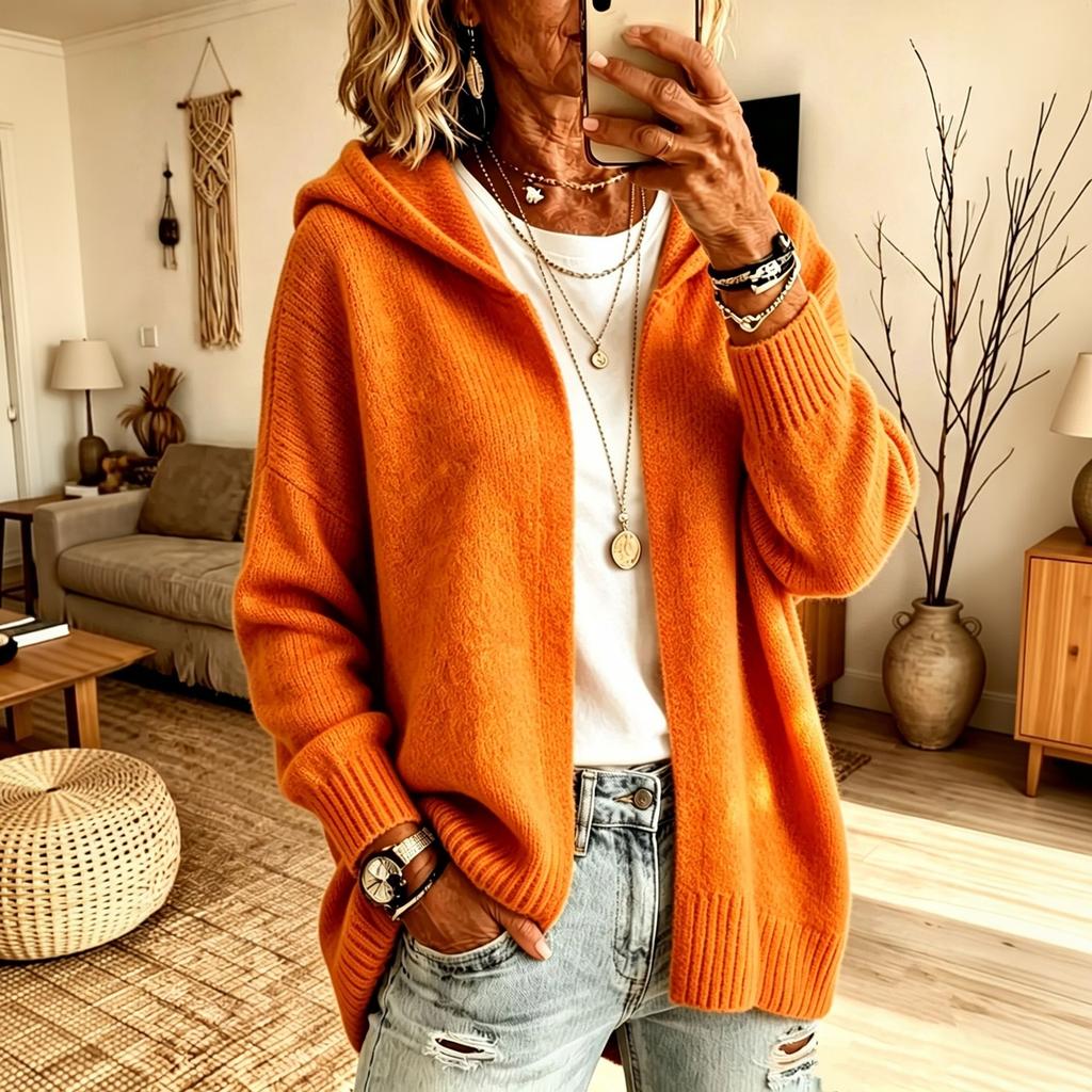 Women's Fashion Long Sleeve Hooded Open Front Knit Cardigan Sweater Coat Casual Outerwear