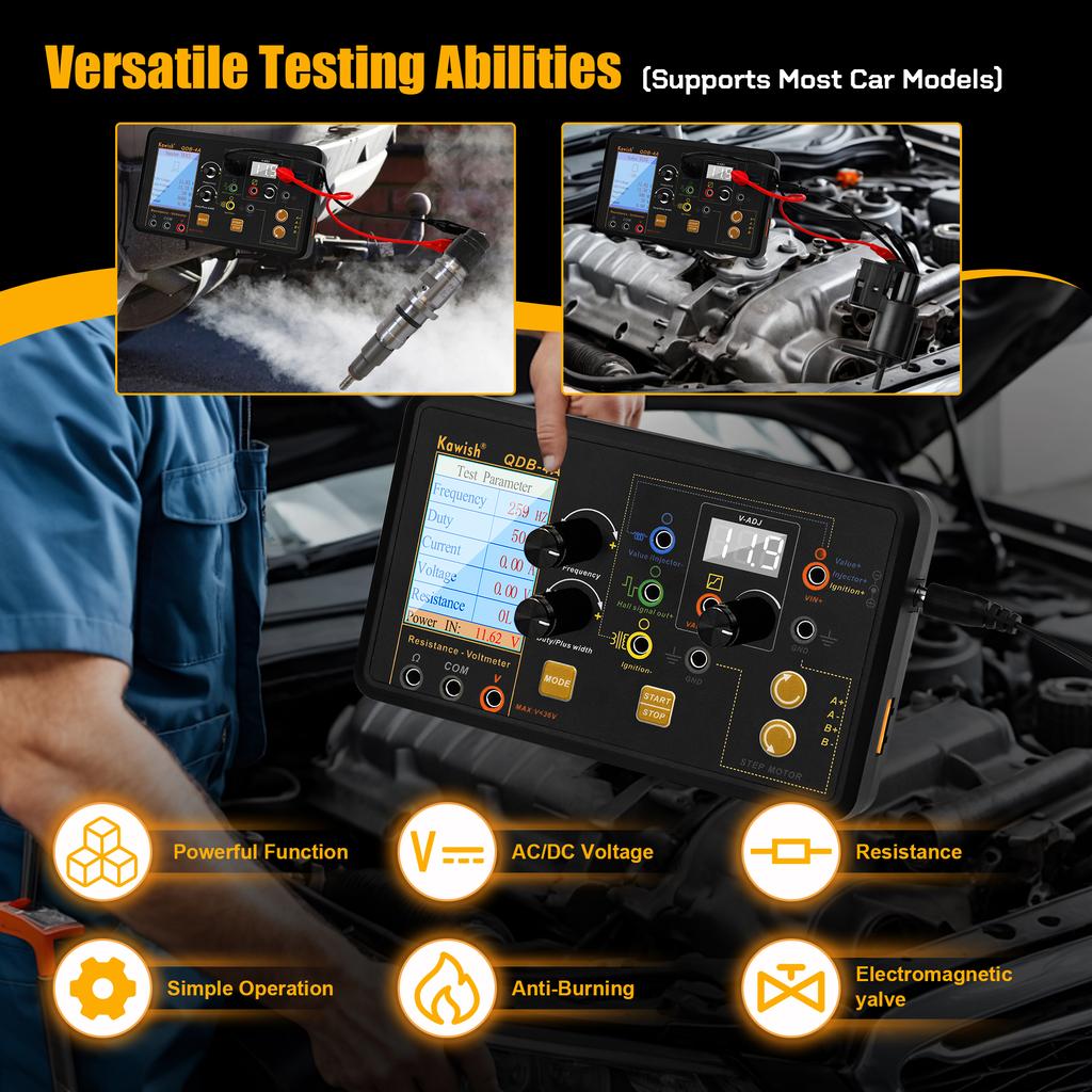 QDB-4A Auto Ignition Coil Test Injector Solenoid Valve Idling Stepper Motor Instrument Tester Fault Detector Drive Simulator
