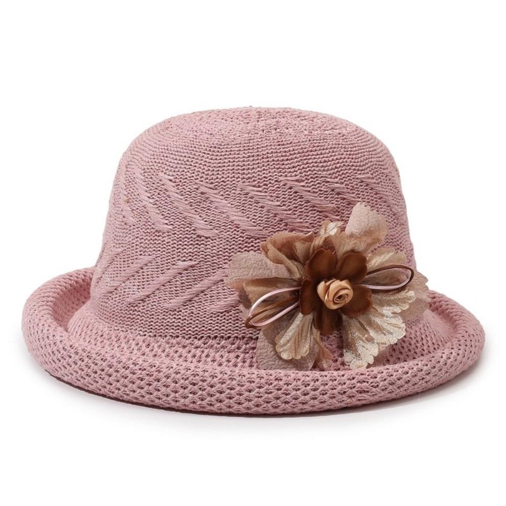 Rolled Brim Sunscreen Bucket Cap Solid Color Women Sun Cap Versatile Flower Fisherman Hat  Camping