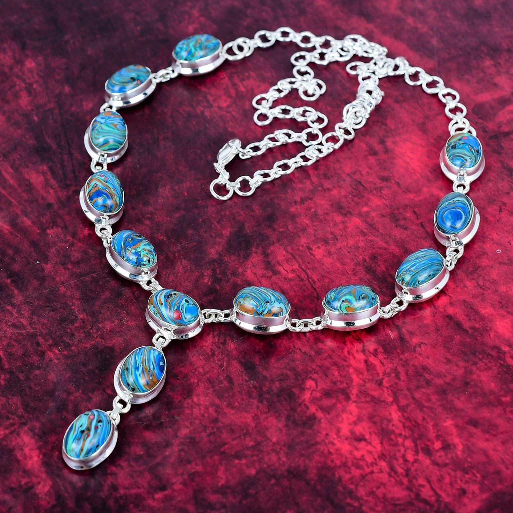 Rainbow Calsilica Handmade Gemstone Necklace, 925 Solid Sterling Silver Necklace Antique Jewelry, For Engagement Gift