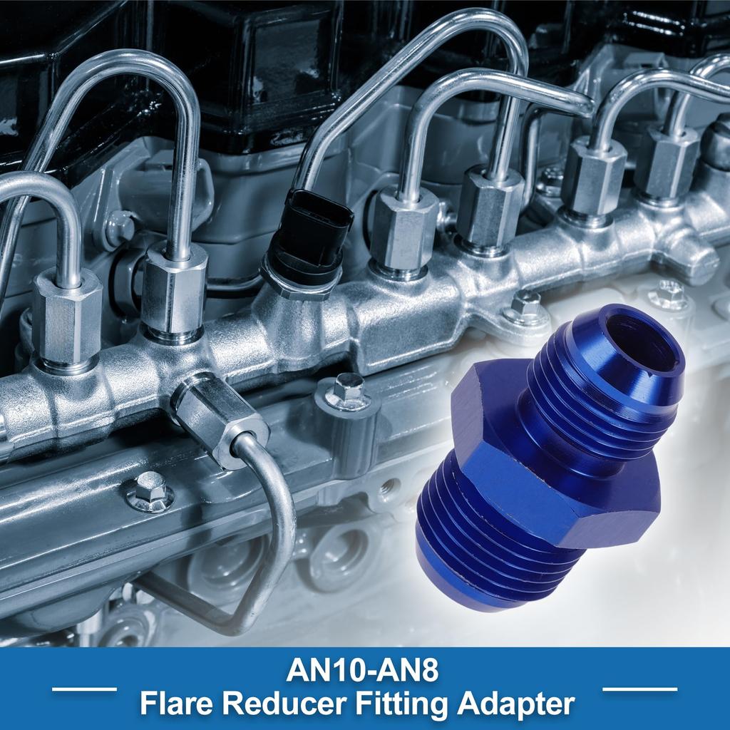 A ABSOPRO Female Flare Reducer Hose Fitting Adapter AN10 AN8 Fuel Line Connector Aluminum Blue