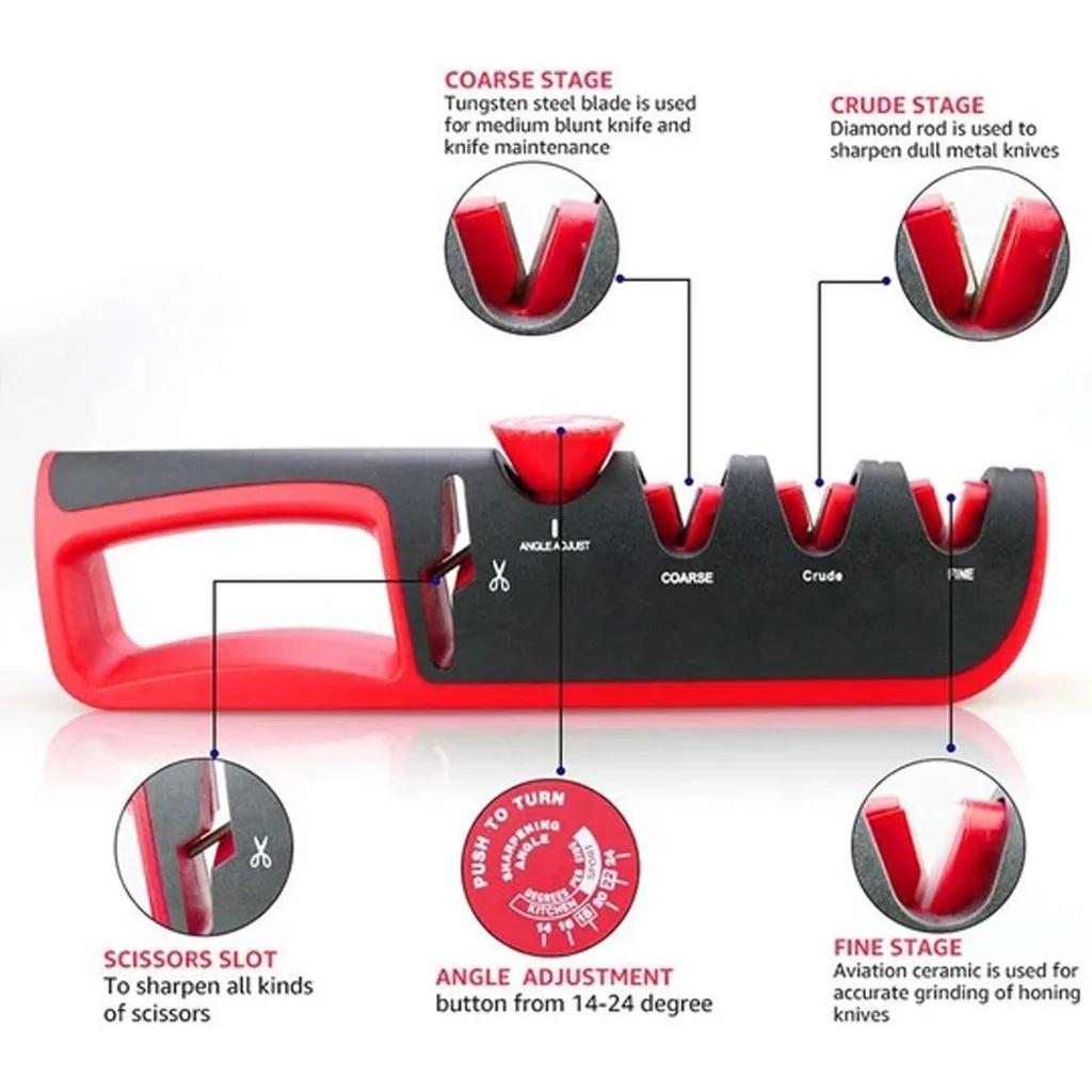 Knife Sharpener Professional 4 In 1 Kitchen Knives Grinder Scissors Sharpening Stone Whetstone Angle Adjustable Sharpener