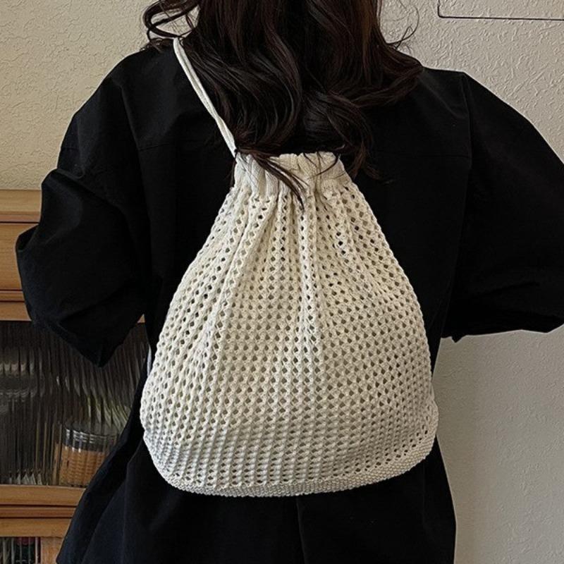 Summer Hollow Backpack Women's New Fashion Versatile Lightweight Bucket Bag Casual Versatile Literary Travel Bag