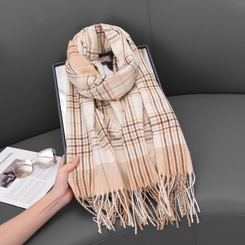Cashmere Plaid Scarf Women'S Winter Warm Shawl Dual-Purpose Student Soft Retro Scarf