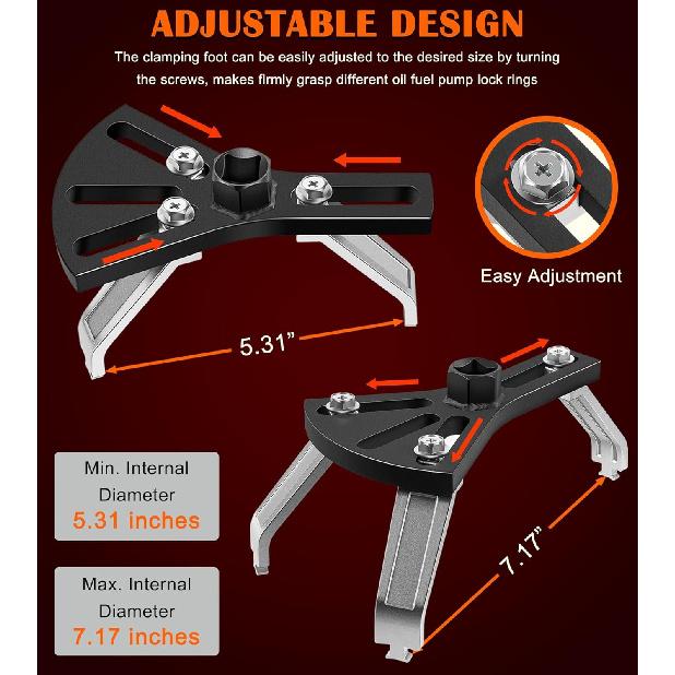 Universal Fuel Pump Removal Tool, 5.31" to 7.17" Adjustable Fuel Pump Lock Ring Tool, Fuel Tank Lock Ring Removal & taller Tool, Car Fuel Lid Tank