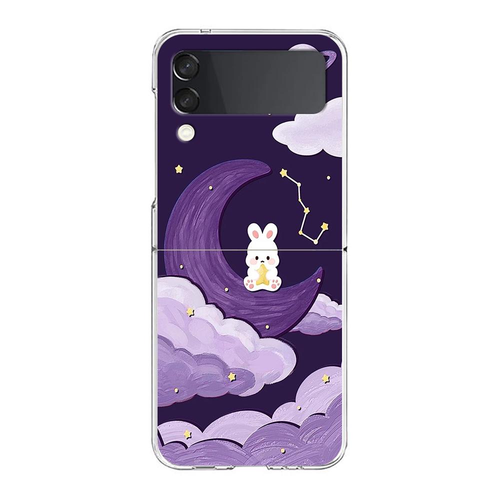 Cute Colorful Rabbit Phone Case For Samsung Galaxy Z Flip 3 4 5 Hard Folding Clear PC Bumper For Samsung Z Flip 6 Back Cover