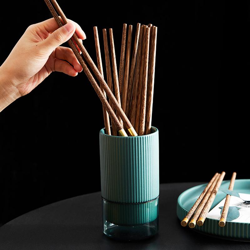 5/10 Paar Essstäbchen aus Holz, chinesische Fu-Essstäbchen mit rundem Kupferkopf, wiederverwendbare Essstäbchen für Lebensmittel, Sushi-Stäbchen, Geschirr für Zuhause und Restaurant